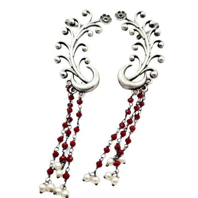 Abarnika-  German silver earcuffs with maroon danglers