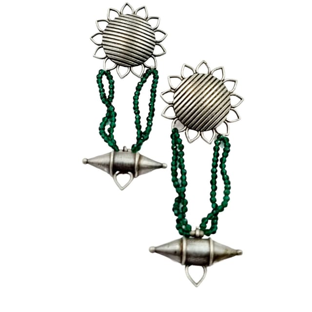 Abarnika- Sunflower Fusion Danglers with Green Crystals