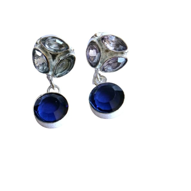 Abarnika- Silver Polished Dual Color Crystal Drops - White & Blue