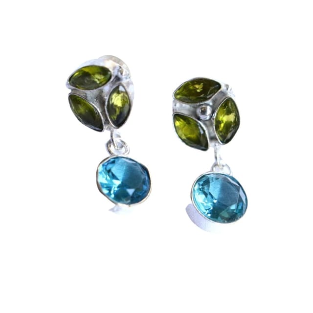 Abarnika- Silver polished Dual Color Crystal Drops -Green & Blue