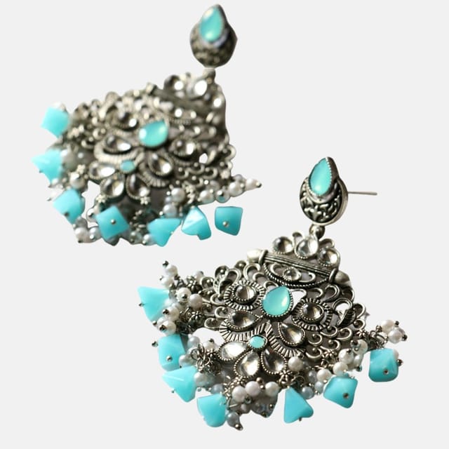 Abarnika- Oxisided Danglers with Blue Crystals and Pearls