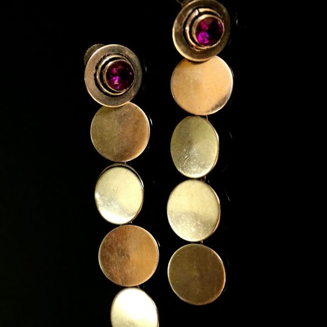 Abarnika- Oxidised coined earrings with voilet crystal