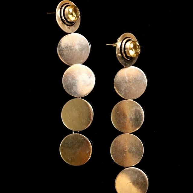Abarnika- Oxidised coined earrings with yellow crystal
