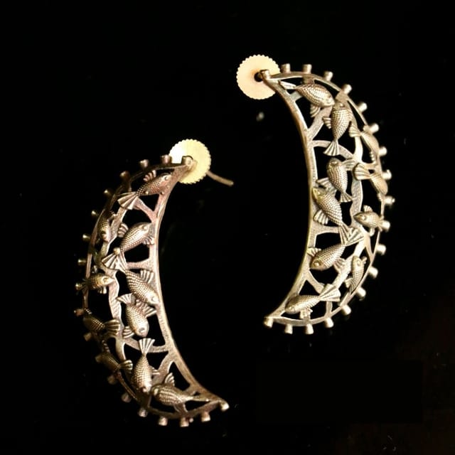 Abarnika- German silver fish fusion earrings