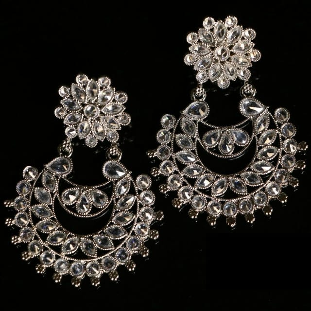 Abarnika- White stones traditional chandbali earrings