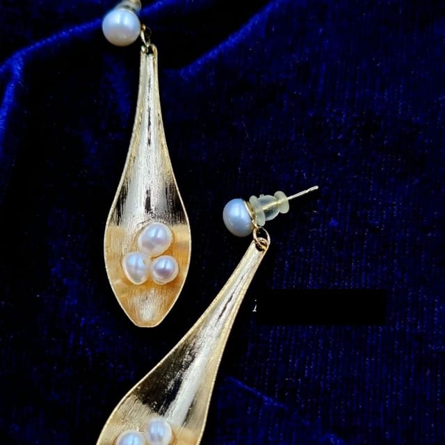 Abarnika- Gold spoon with pearls western earrings