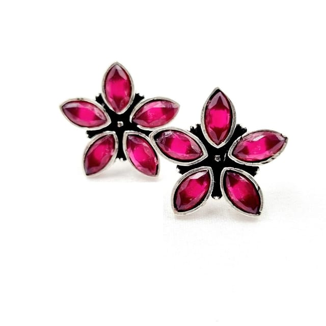 Abarnika- Silver pink crystals flower stud