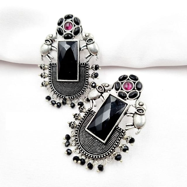 Abarnika- Fusion black crystal elephant earrings