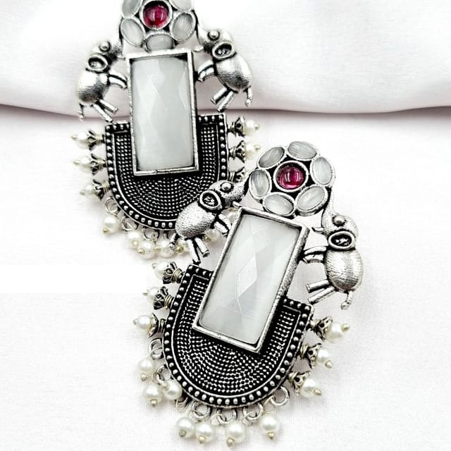 Abarnika- Fusion white crystal elephant earrings