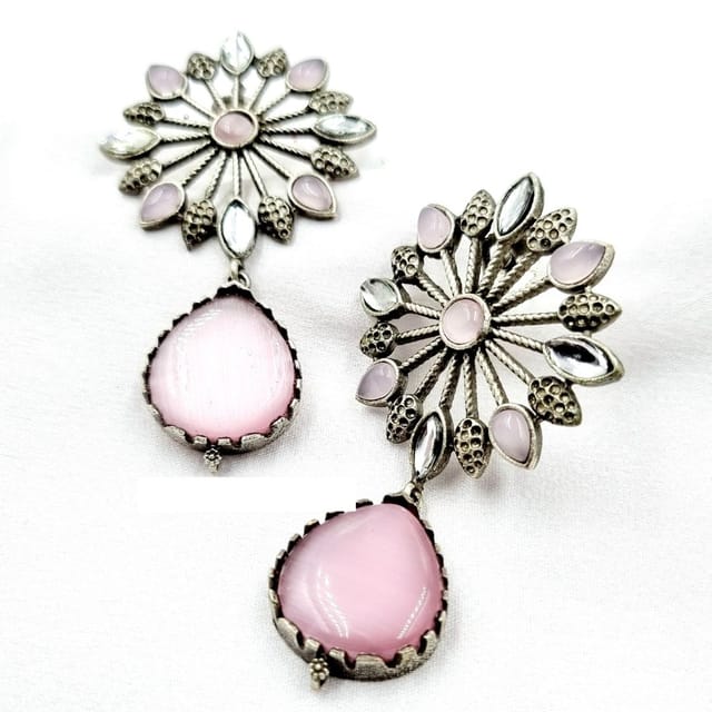 Abarnika-Pink flower crystal fusion earrings