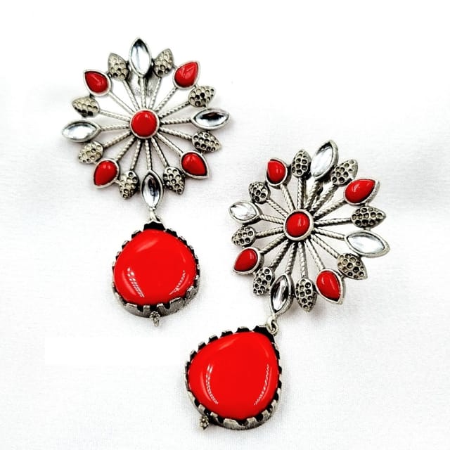 Abarnika- Red flower crystal fusion earrings