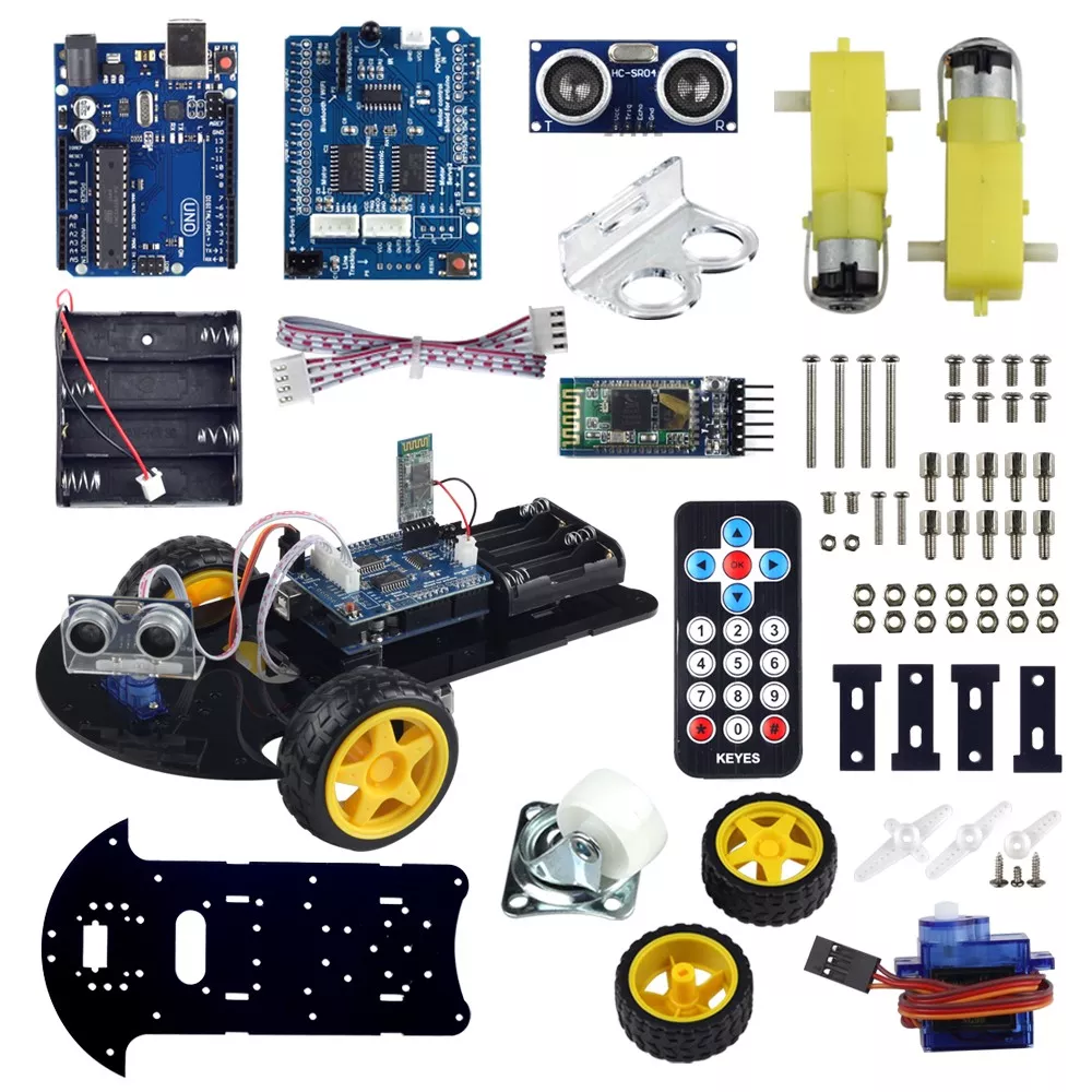Uctronics Bluetooth Robot Car Kit For Arduino With Uno R3 Hc Sr04 Ultrasonic Sensor Hc 05 Bluetooth Module Infrared Ir Wireless Remote Controller L293d Motor Control Shield Micro Servo Motor 9g