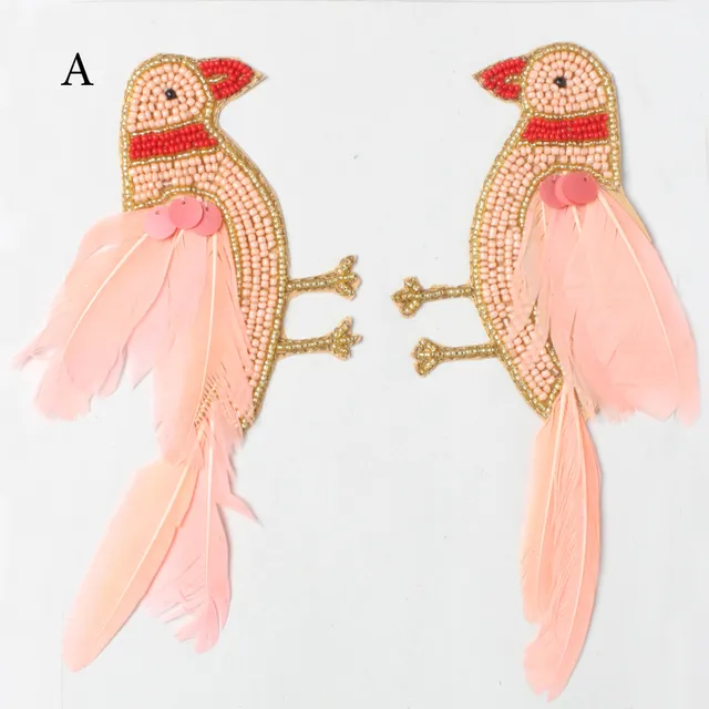 Tender look feathers beads of celebrations cute sight twin birds-patch