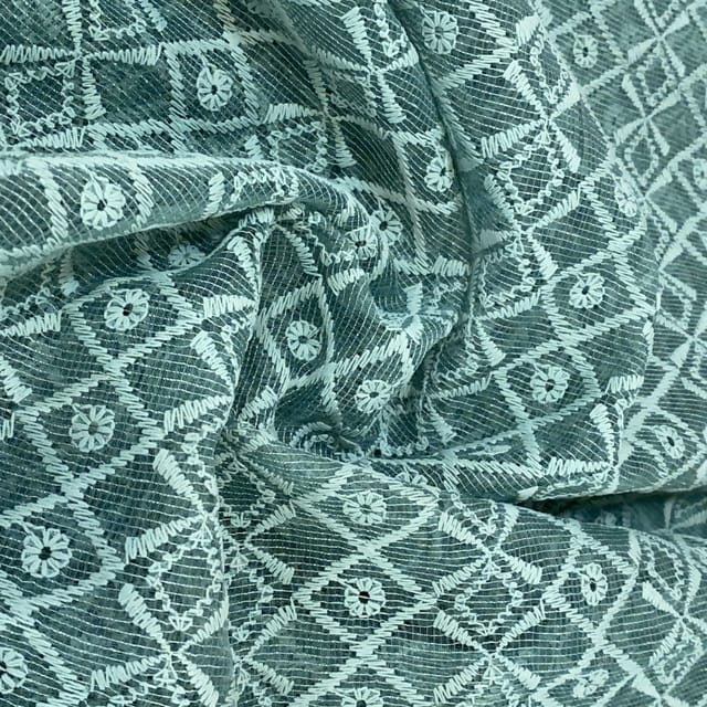 Sage Green Kota Chikan Embroidered Fabric