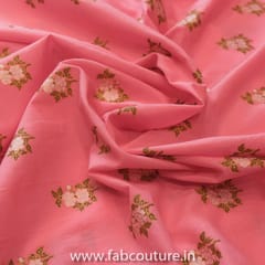 Pink With gold Khadi Cotton Printed Fabric