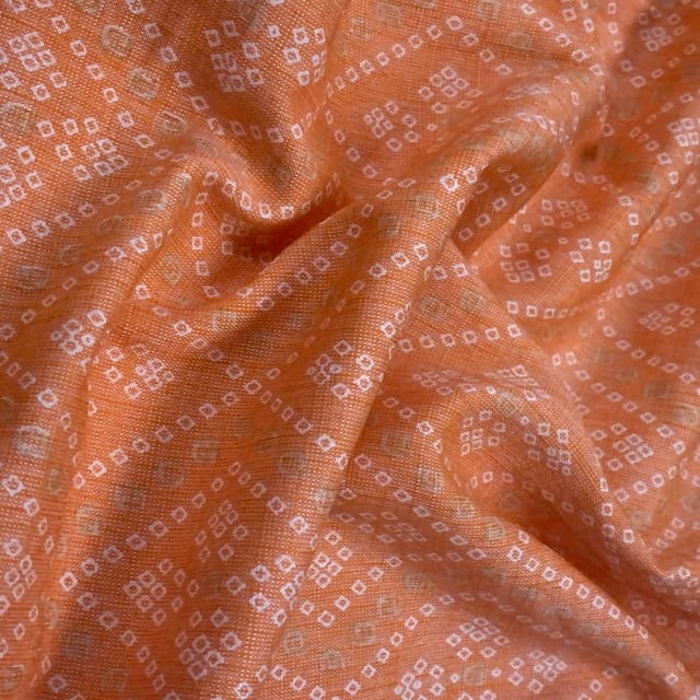Peach Bandhej Rayon Printed Fabric