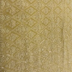 Yellow Sequins Georgette Chikan Embroidery Fabric