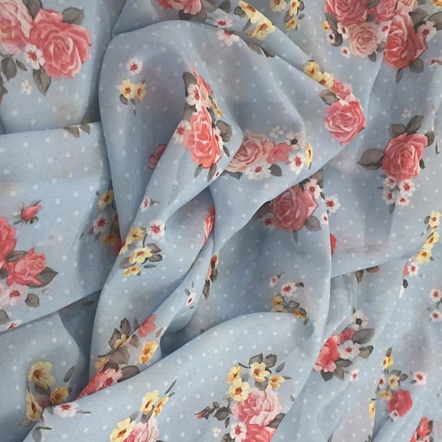 Sky Floral Georgette Digital Printed Fabric