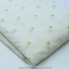 Off-White Cotton with Green Booti Embroidery (1.7Mtr Piece)