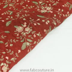 Red Georgette Embroidered Fabric