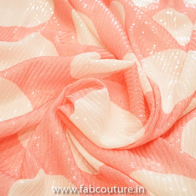 Pink Sequins Georgette Digital Dots Printed Fabric