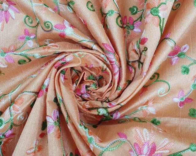 Peach Shabana Silk Embroidered Fabric