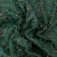 Bottle Green Georgette Embroidered Fabric