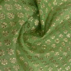 Parrot Green Chanderi Jacquard Booti fabric