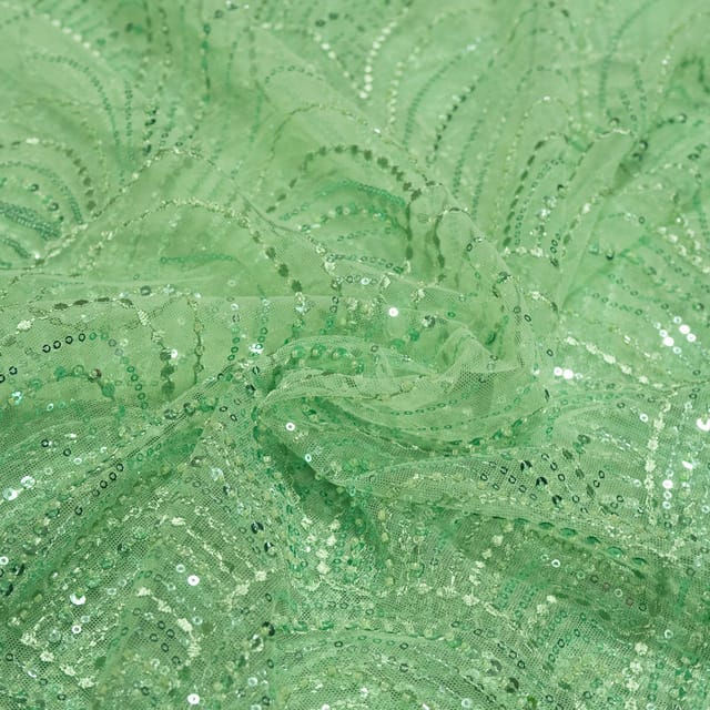 Green Net Sequins Embroidered Fabric