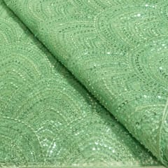 Green Net Sequins Embroidered Fabric