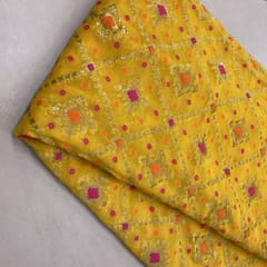 Yellow Georgette Jacquard Jaal fabric