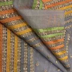 Grey Organza Embroidered Fabric