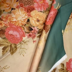 Fawn and Green Coloured Modal Satin Digital Printed Fabric