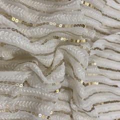 White Width Georgette Embroidered Fabric
