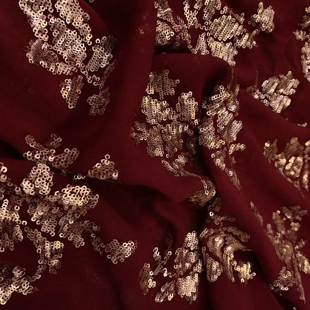 Maroon Goergette Sequins Embroidered Fabric