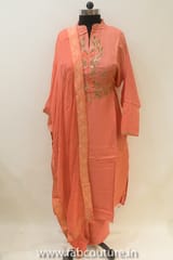 Peach Upada Hand-embroidered Suit Set