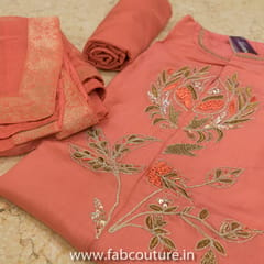 Peach Upada Hand-embroidered Suit Set
