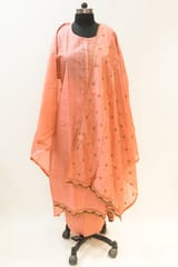 Dusky Pink Chanderi Embroidered Suit Set