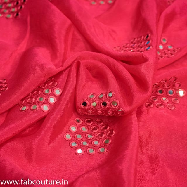 Gajri Coloured Chinon Chiffon Faux Mirror Embroidered Fabric