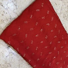 Red  Chinon Embroidered Fabric
