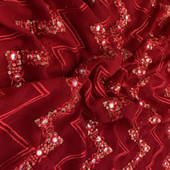 Red  Georgette Embroidered Fabric