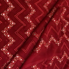 Red  Georgette Embroidered Fabric