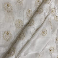 White  Chinon Chiffon Embroidered Fabric