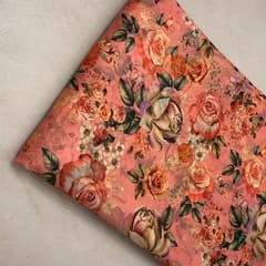 Dark Peach Coloured Tabby Silk digital Printed Fabric