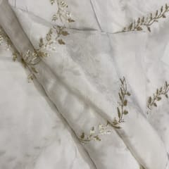 White Colour Chinon Embroidery 1.90 Meter Cut Piece