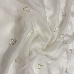 White Colour Chinon Chiffon Embroidered Fabric