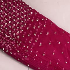 Magenta Colour Net Embroidered Fabric