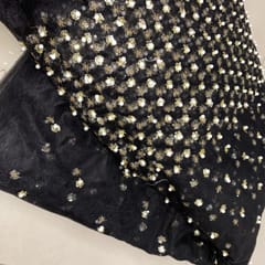 Black Colour Net Embroidered Fabric