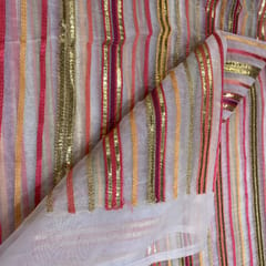 Multi-color Stripes Organza Embroidered Fabric