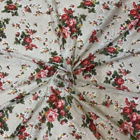 White Floral Scuba Cutwork Print Fabric